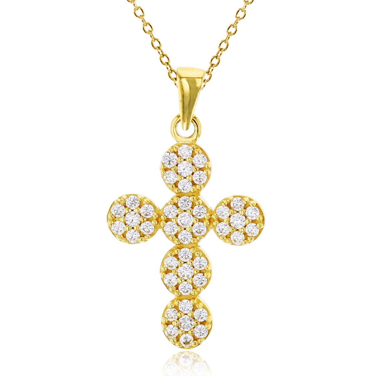 14K Yellow Gold Micropave Cluster Cross 18" Necklace