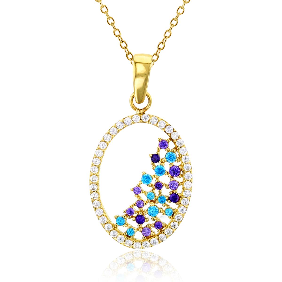 14K Yellow Gold White,Blue & Amethyst CZ Oval 18" Necklace