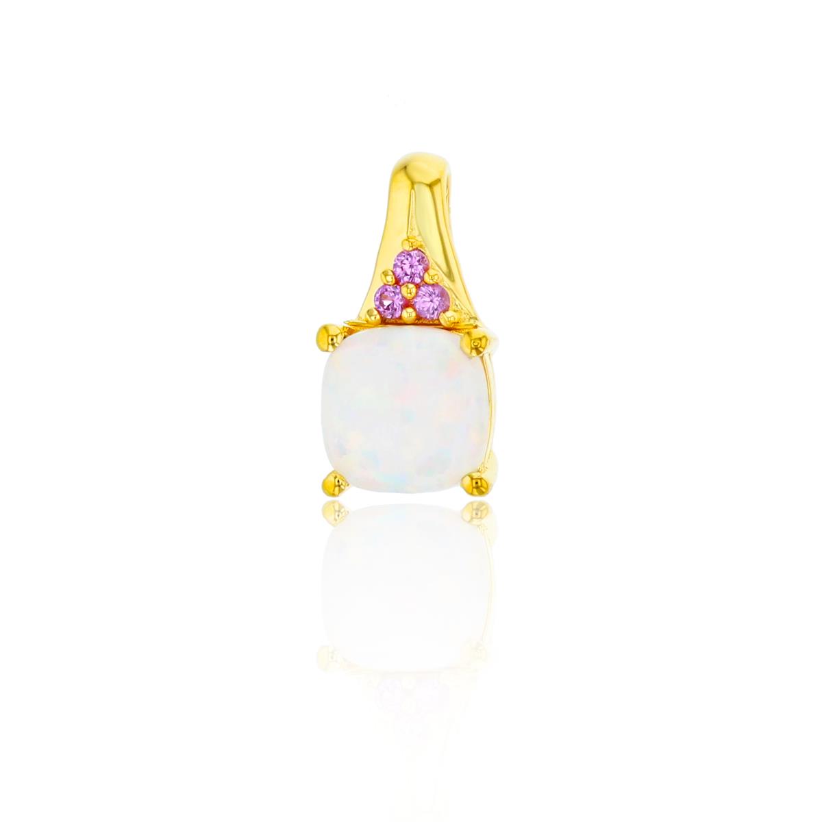 Sterling Silver Yellow 7mm Cush Created Opal & Rnd Created Pink Sapphire Pendant
