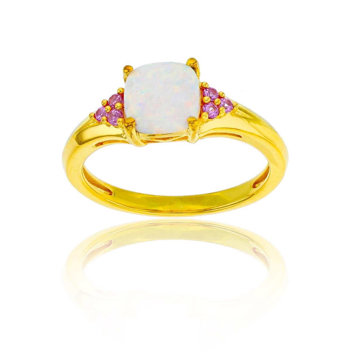 Sterling Silver Yellow 7mm Cush Created Opal & Rnd Created Pink Sapphire Ring