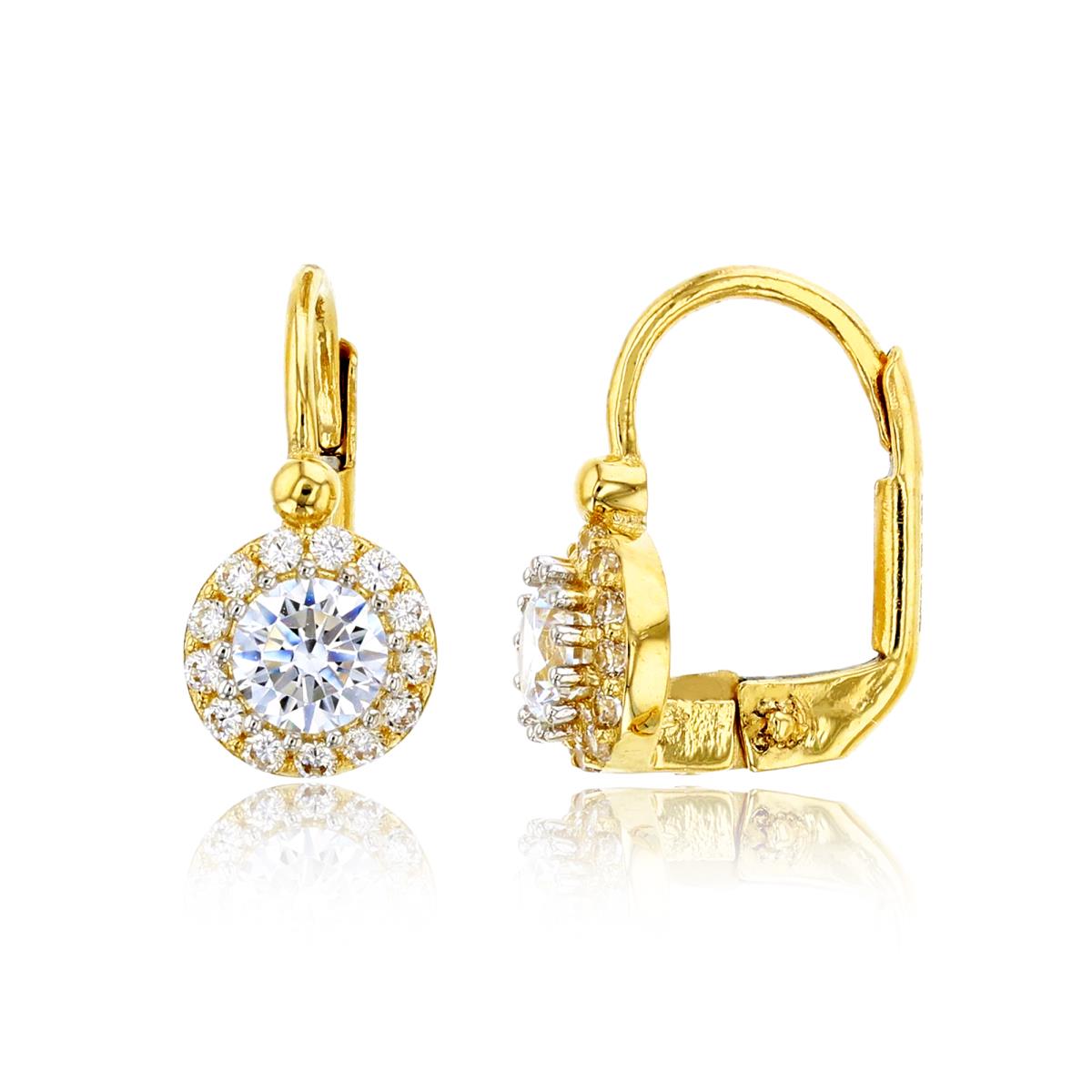 10K Yellow Gold 5mm Round Cut Halo Leverback Earring