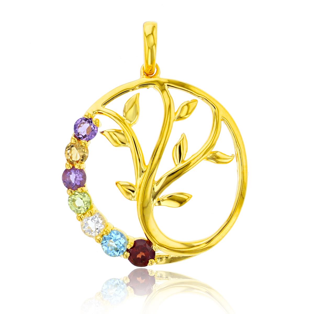Sterling Silver Yellow Rnd Multicolor "Tree of Life" Pendant