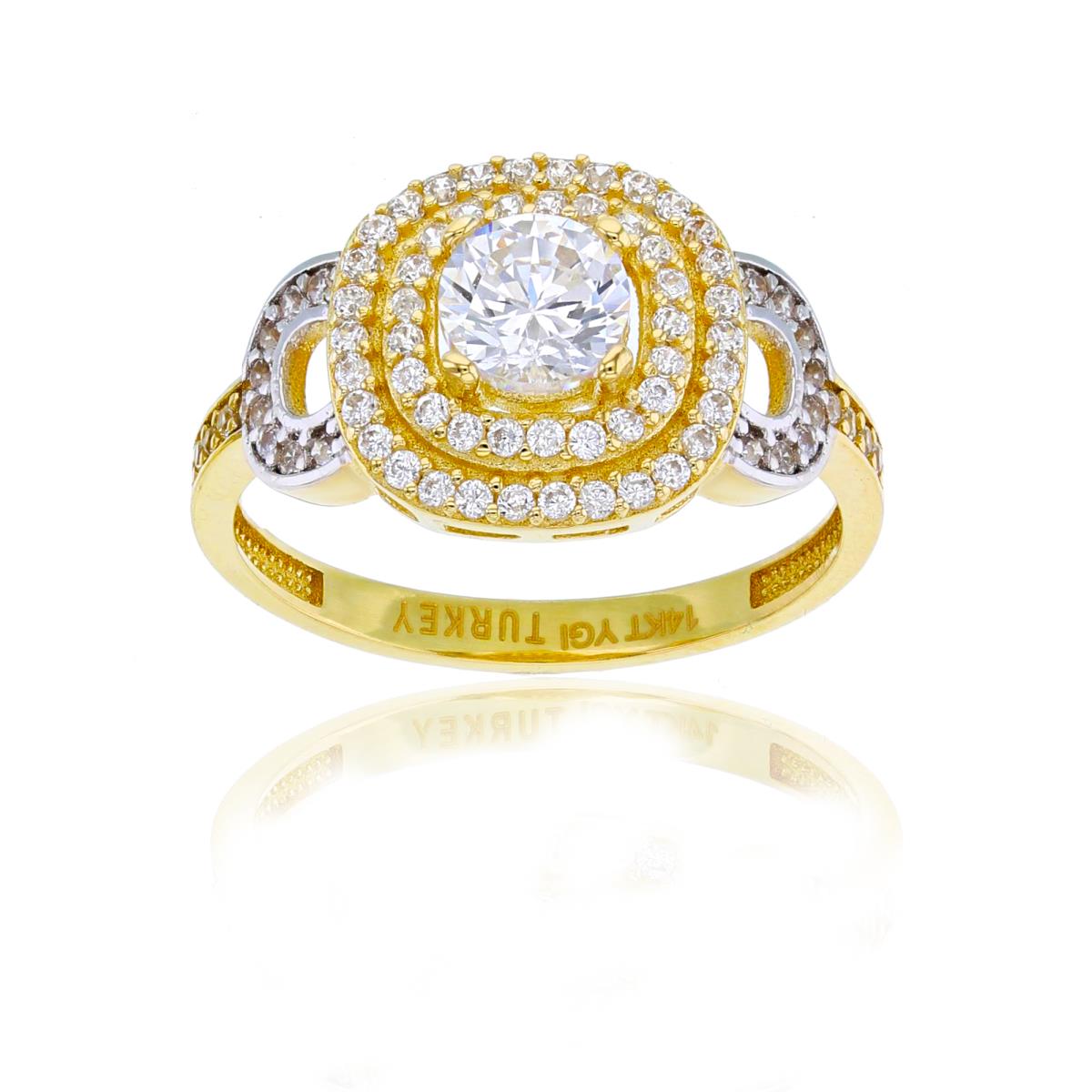 10K Two-Tone Gold 5.00mm Round Cut CZ Double Halo Fashion Ring