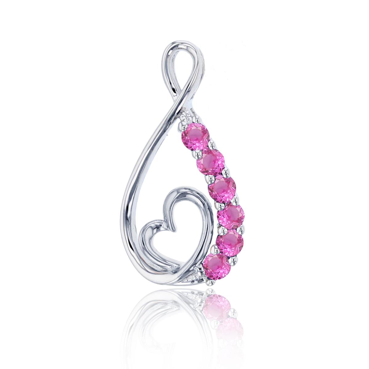 Sterling Silver Rhodium Rnd Cr Pink Sapphire Heart/Infinity Pendant