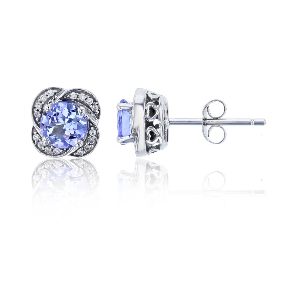 10K White Gold 0.10 CTTW Rnd Diamond & Rnd Tanzanite Flower Stud Earring with Silicon Backs