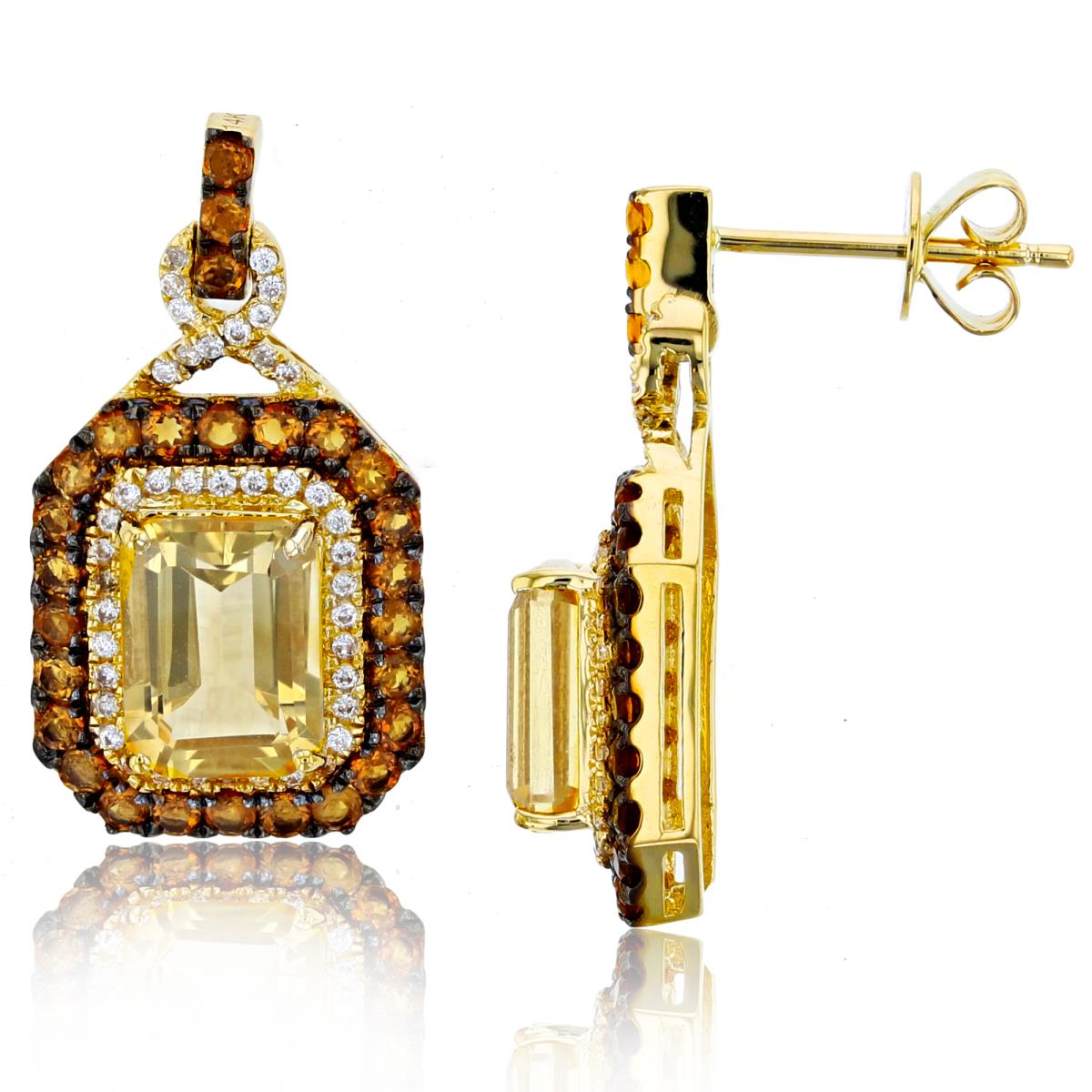 10K Yellow Gold 8x6mm Oct Citrine/1.5mm Madeira Citrine Invert & 0.22 CTTW Diamond Earring with Silicone Back 