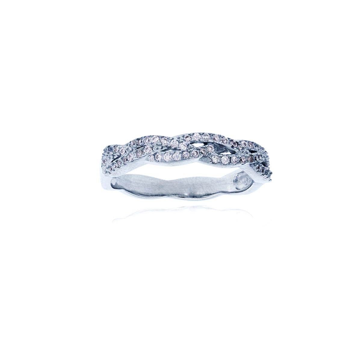 Sterling Silver Rhodium Round Cut Brid Fashion 4mm Band  Ring