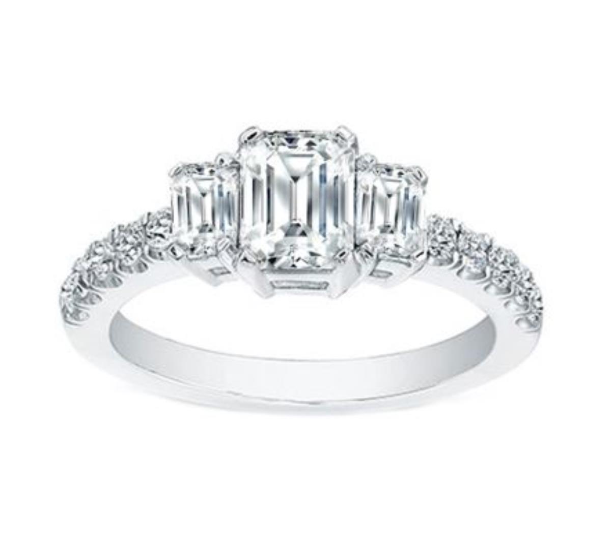 Sterling Silver Rhodium 3 Radiant Cut  Engagement Ring