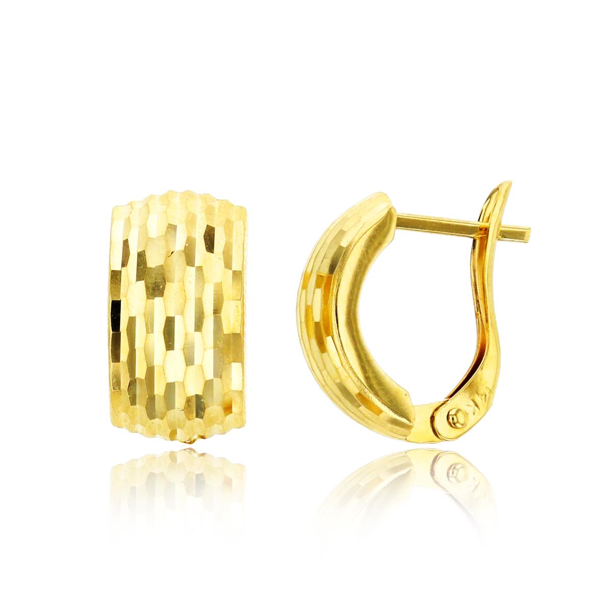 14K Yellow Gold 13x7mm Multi-Row Diamond Cut Latchback Huggie Earring