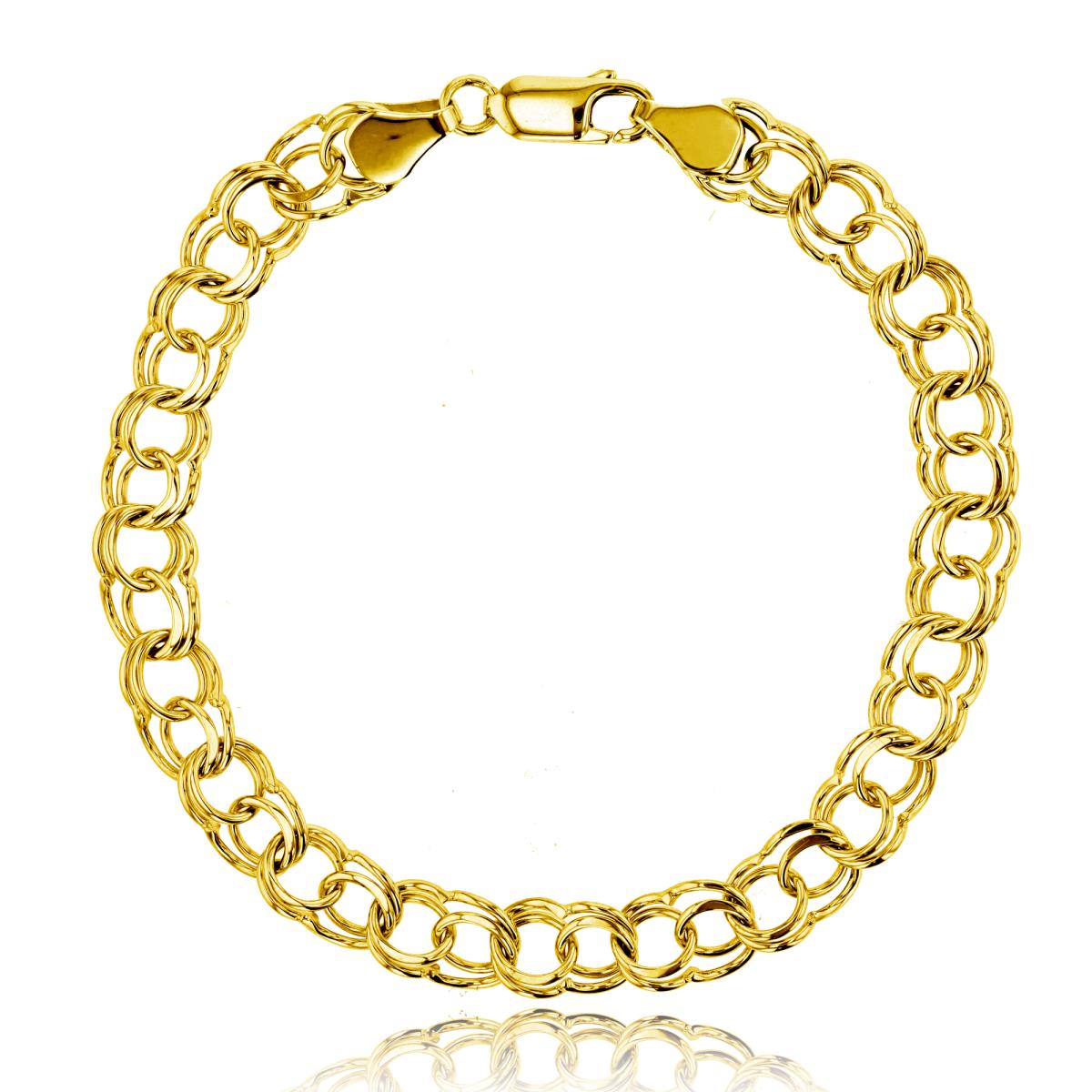 14K Yellow Gold 6.50mm Double Hoop 7" Link Bracelet