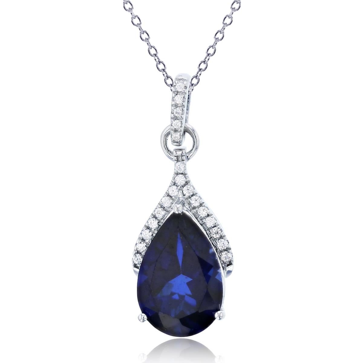 Sterling Silver Rhodium 12x8mm PS Cr Blue Sapphire & Rd Cr White Sapphire Dangling 18"Necklace
