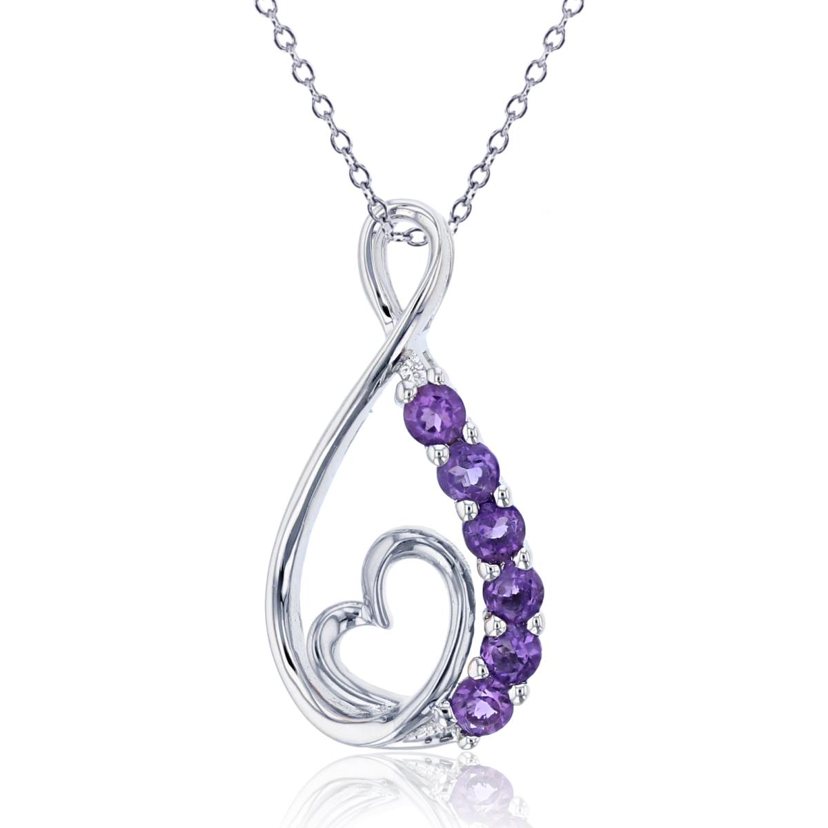 Sterling Silver Rhodium Rnd Amethyst Heart/Infinity 18"Necklace