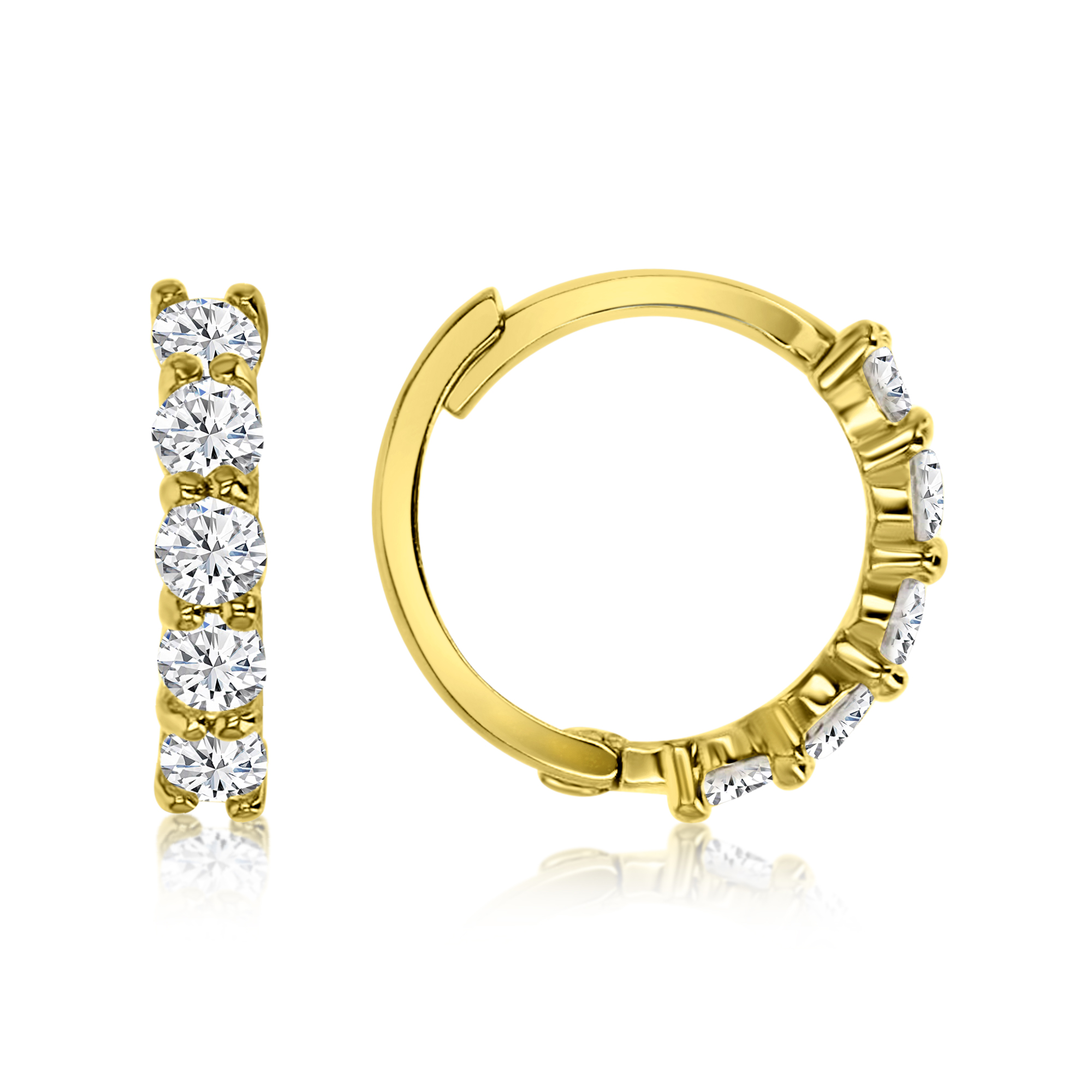 14K Yellow Gold 5-Stone Prong Round CZ Huggie Earring