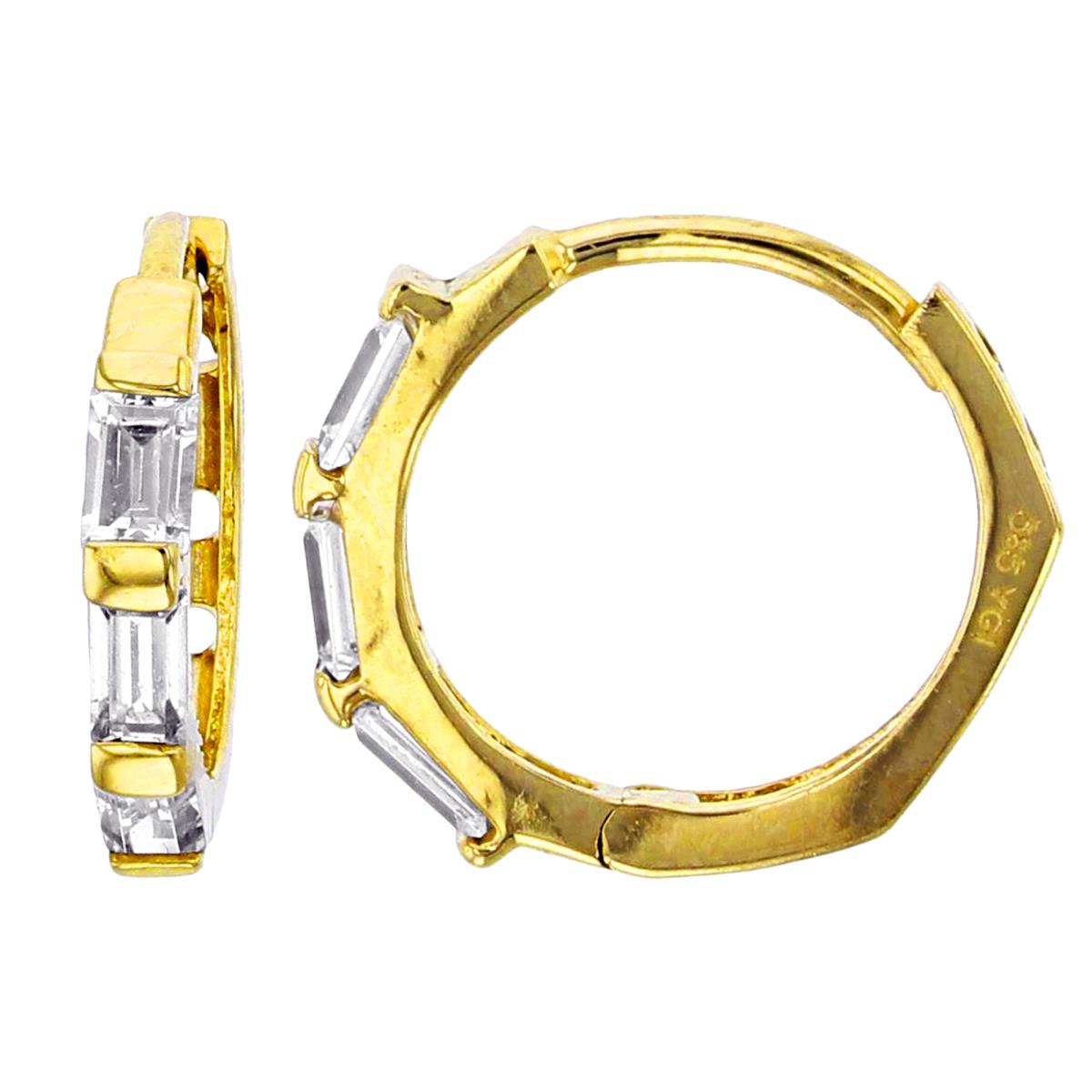 14K Yellow Gold 12x2mm 1-Row Baguette CZ Huggie Earring