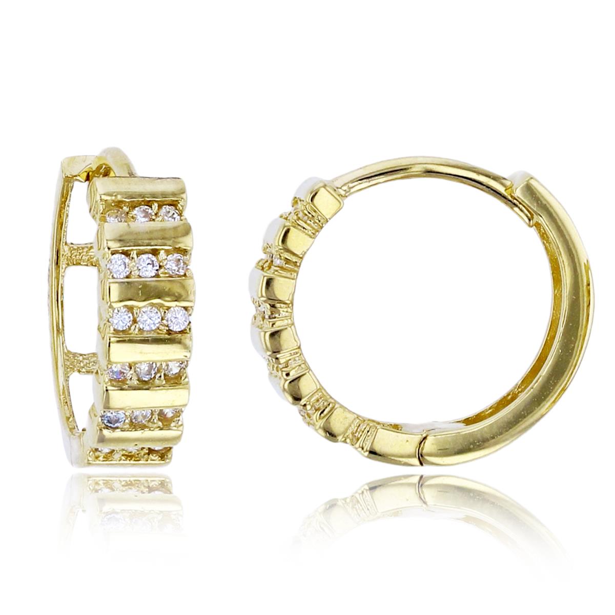 14K Yellow Gold 12x4mm Polished Multi-Row White CZ Huggie Earring