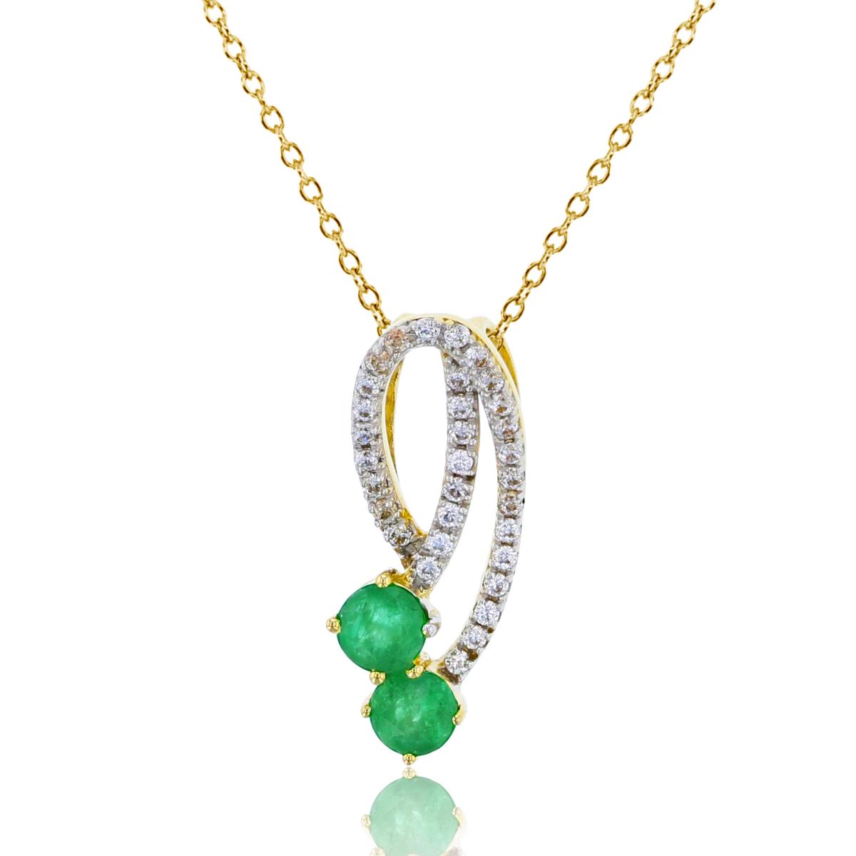 14K Yellow Gold 0.16cttw Rnd Diamonds & 3.5mm Rnd Emerald Fashion 18"Necklace