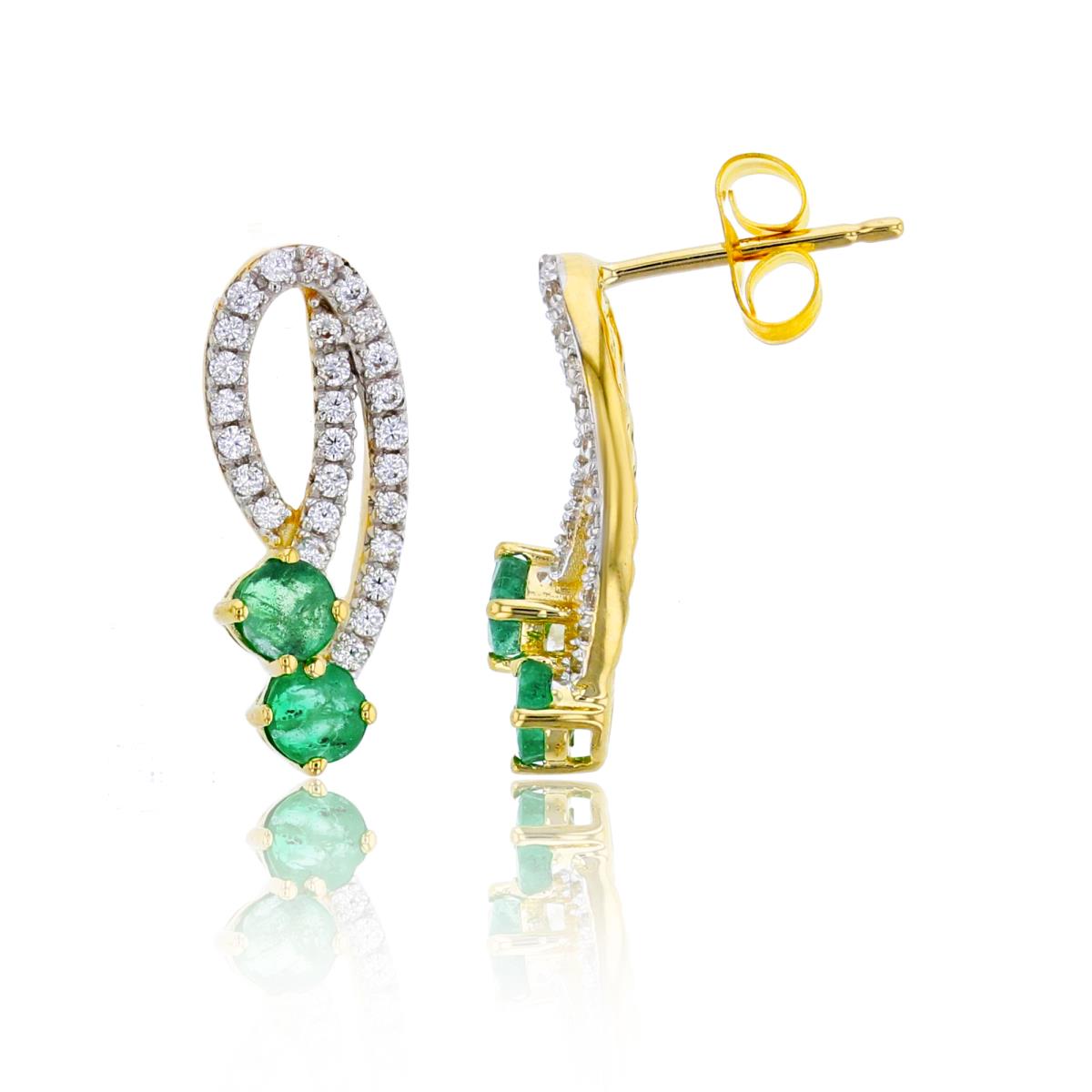 14K Yellow Gold 0.32cttw Rnd Diamonds & 3mm Rnd Emerald Fashion Earrings
