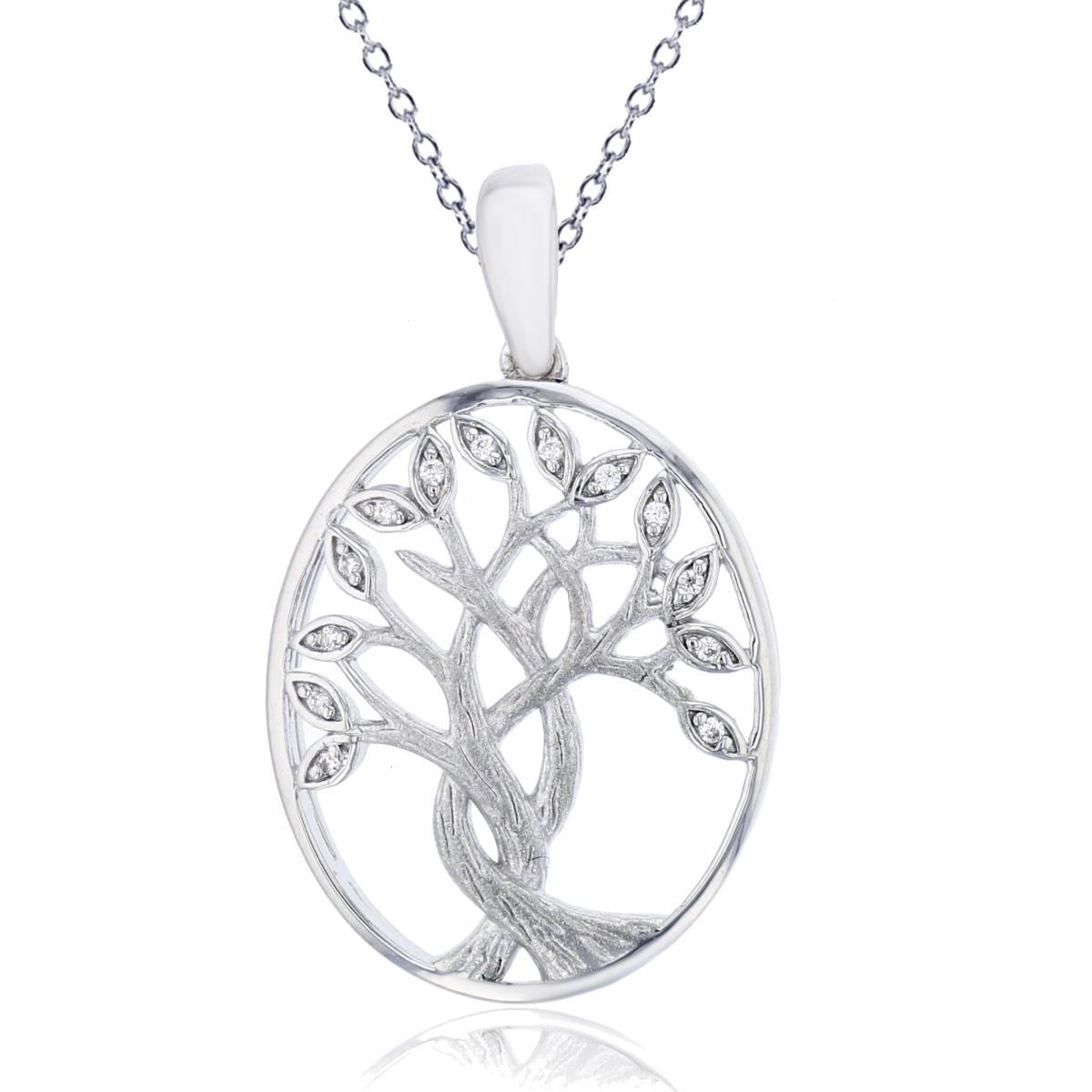 Sterling Silver Rhodium 0.03cttw Rnd Diamonds "Tree of Life" Oval 18"Necklace