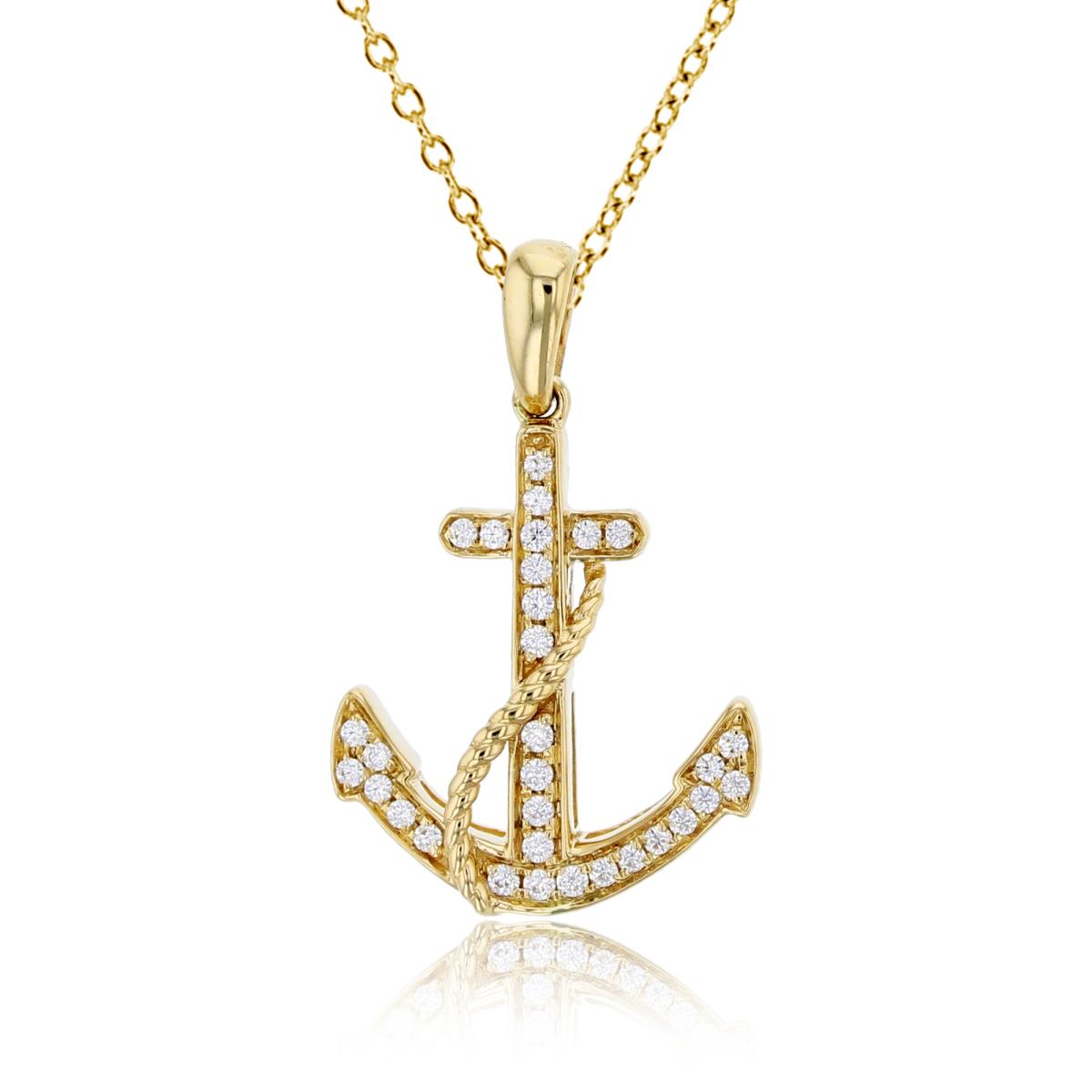 10K Yellow Gold 0.10cttw Rnd Diamonds Anchor 18"Necklace