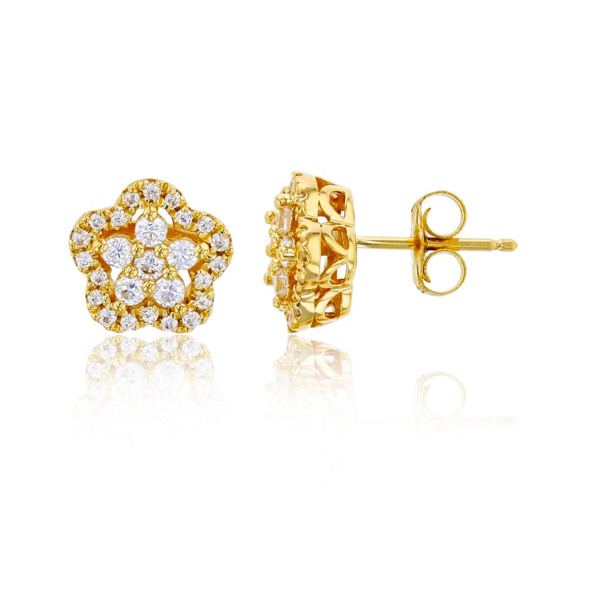 14K Yellow Gold 0.5 CTTW Rnd Diamonds Flower Stud Earring