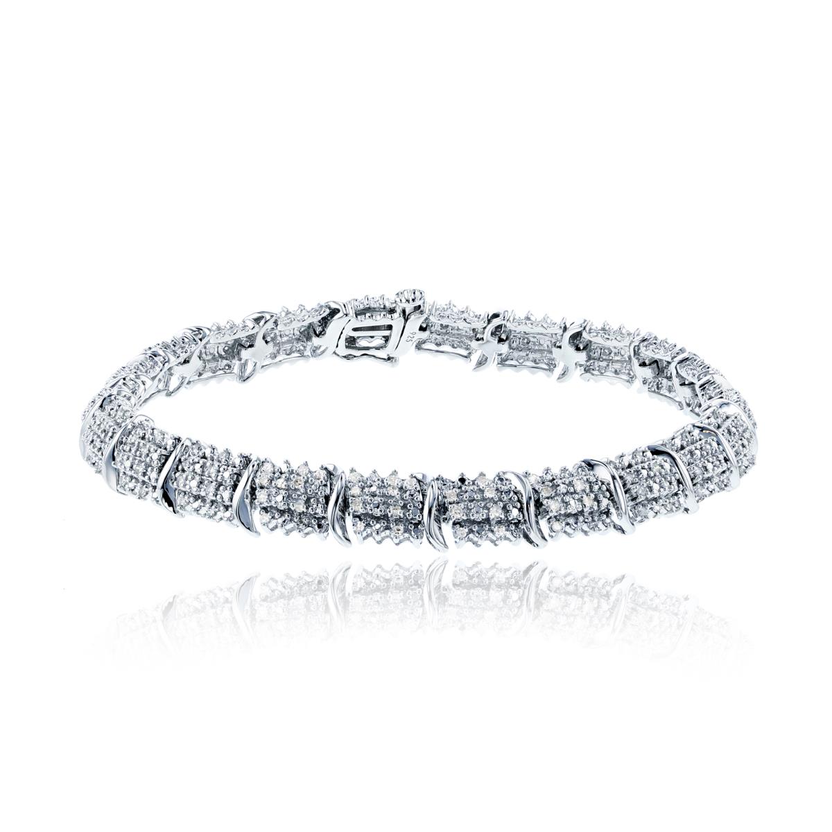 Sterling Silver Rhodium 1 CTTW Rnd Diamonds Cush Linked Bracelet