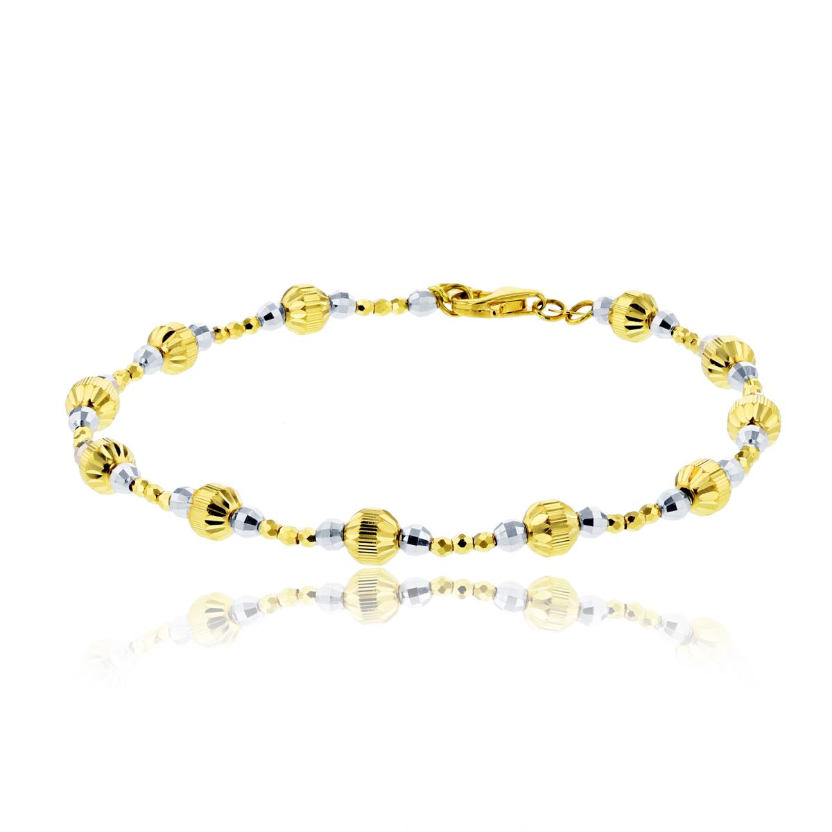 14K Two-Tone Gold Graduated Diamond Cut Beaded 7.5" Bracelet