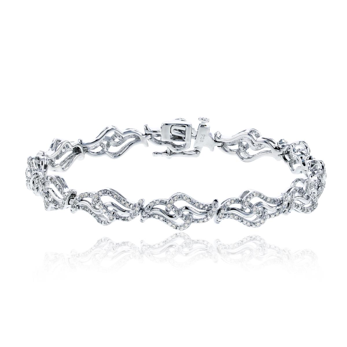 Sterling Silver Rhodium 1 CTW Rnd Diamonds Invert Linked Bracelet