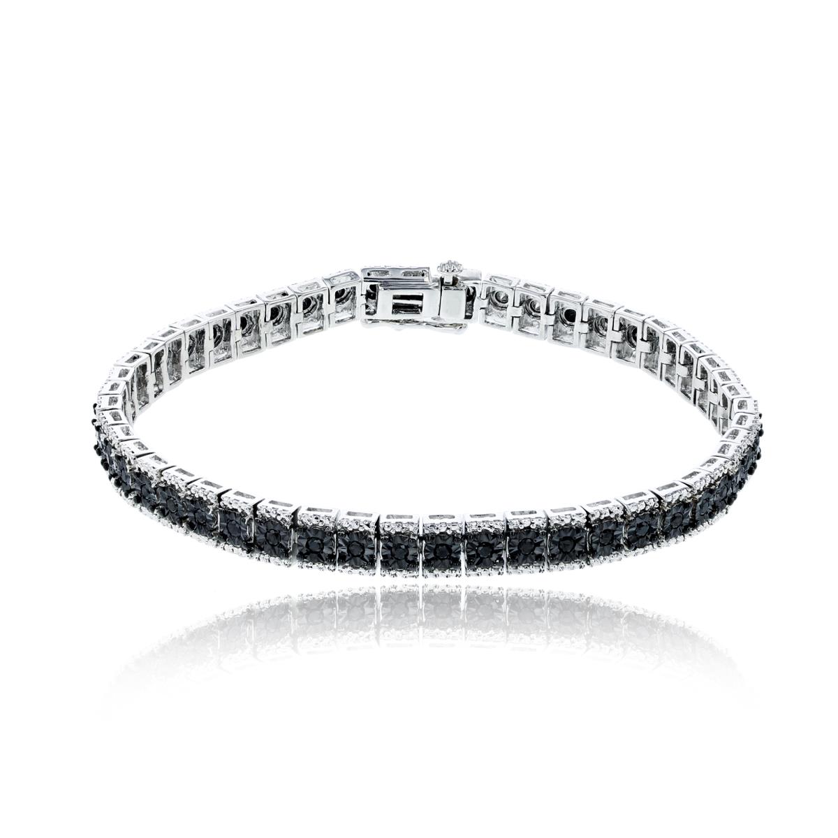 Sterling Silver Rhodium 1 CTTW Rnd Black Diamonds Straight Linked Bracelet