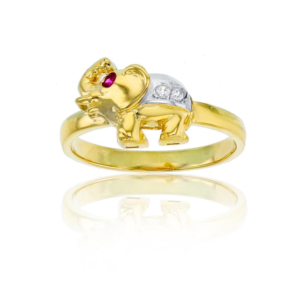 14K Gold Yellow & White Red/White CZ Elephant Ring