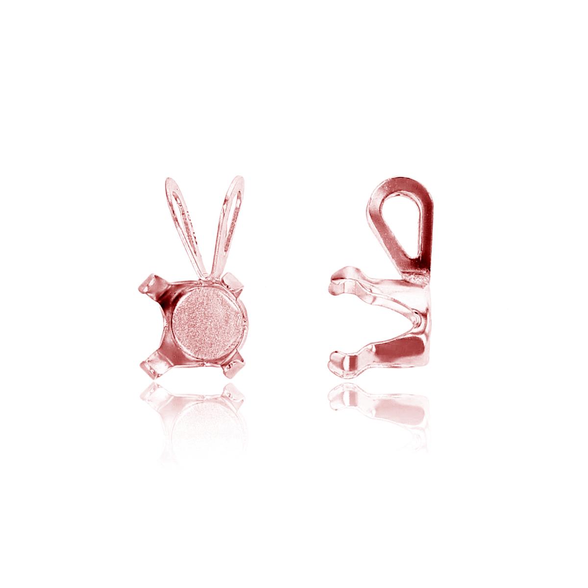 14K Rose Gold 4mm Round 4-Prong Rabbit Ear Pendant Finding