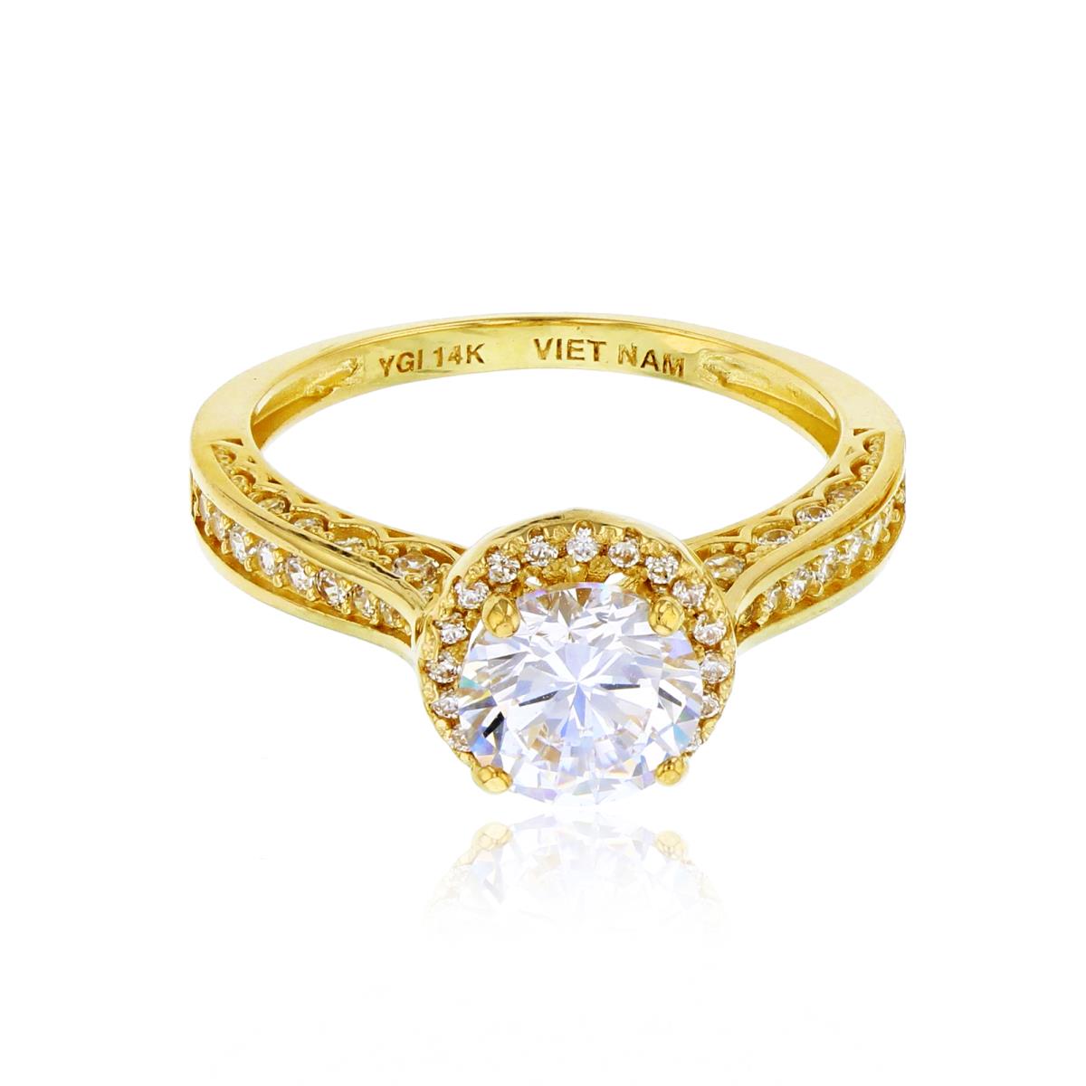 14K Yellow Gold Rnd CZ Textured on sides Engagement Ring