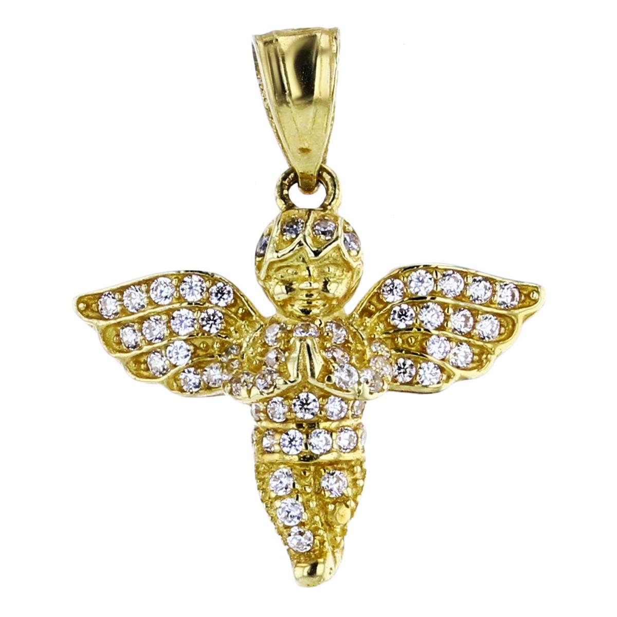 14K Yellow Gold 23x20mm Micropave Guardian Angel Pendant