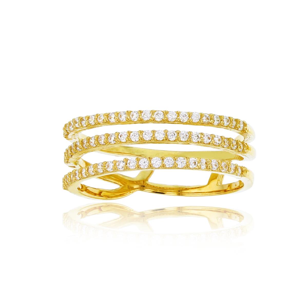 14K Yellow Gold Rnd CZ 3-Open Rows Band 