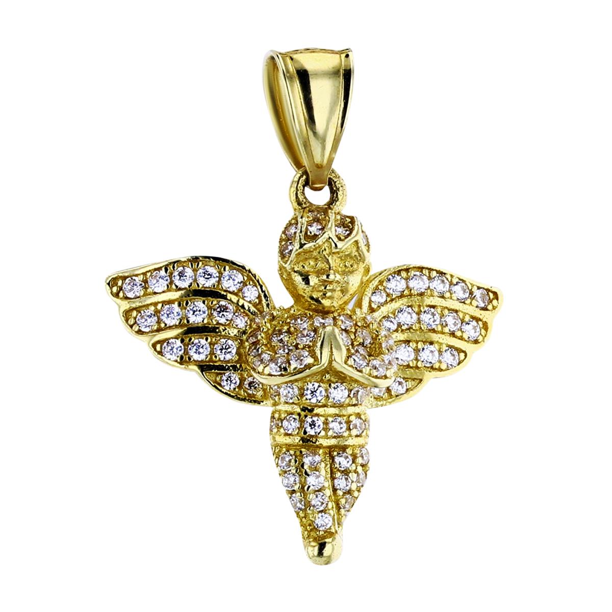 14K Yellow Gold 29x23mm Micropave Guardian Angel Pendant
