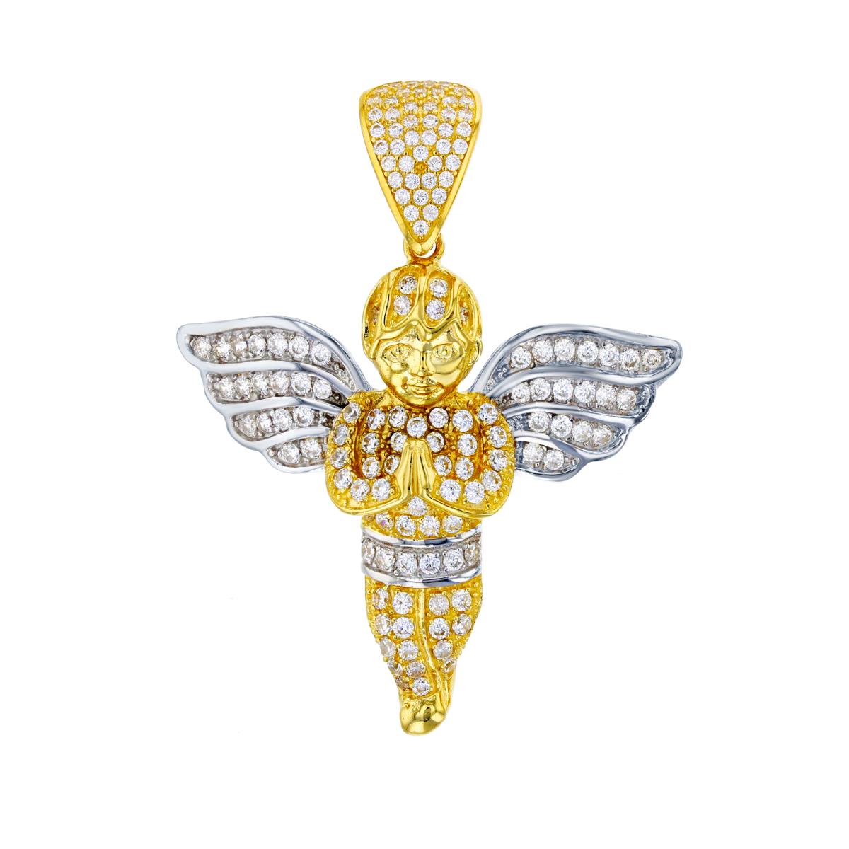 14K Two-Tone Gold 54x44mm Micropave Guardian Angel Pendant