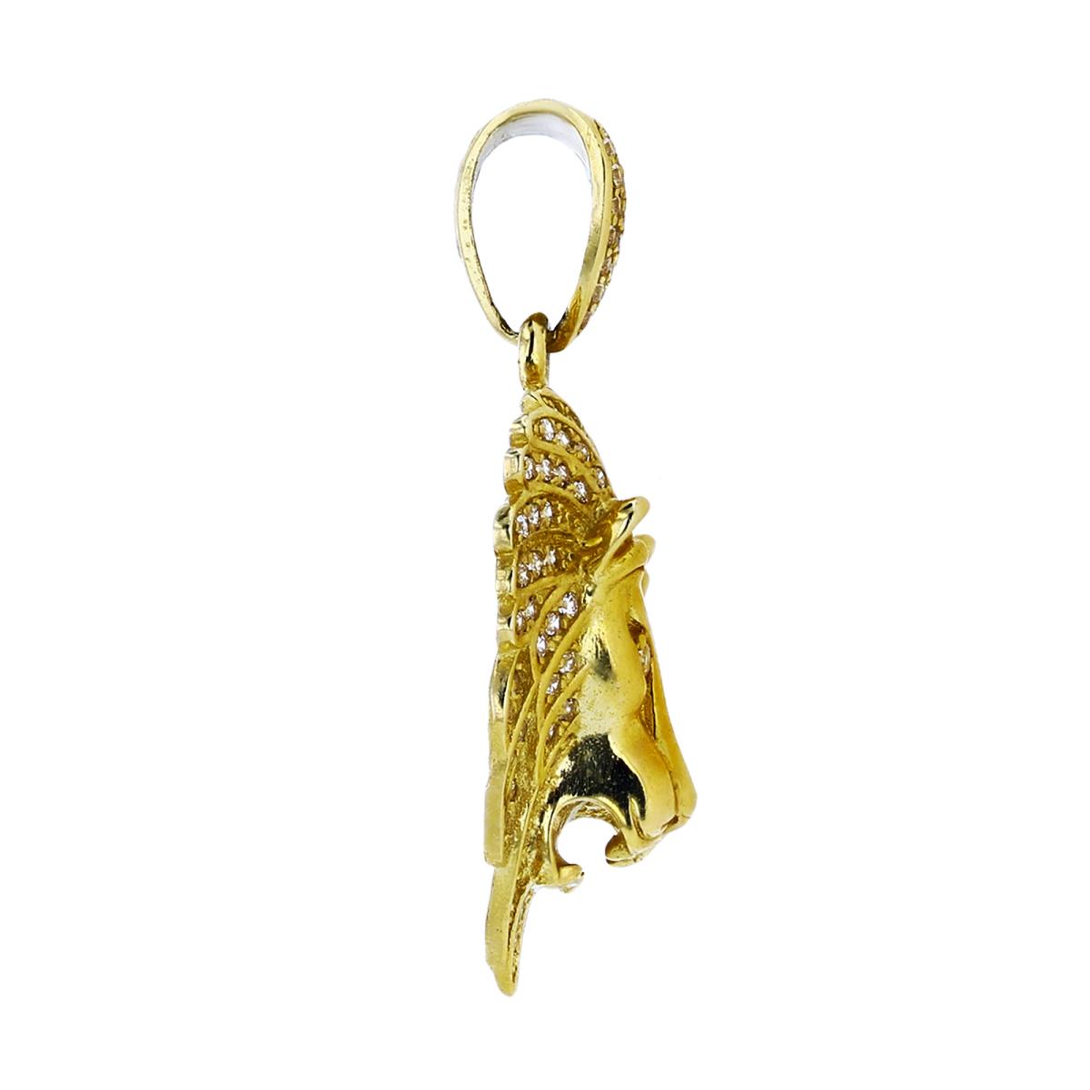 14K Yellow Gold 36x20mm Micropave Lion Head Pendant