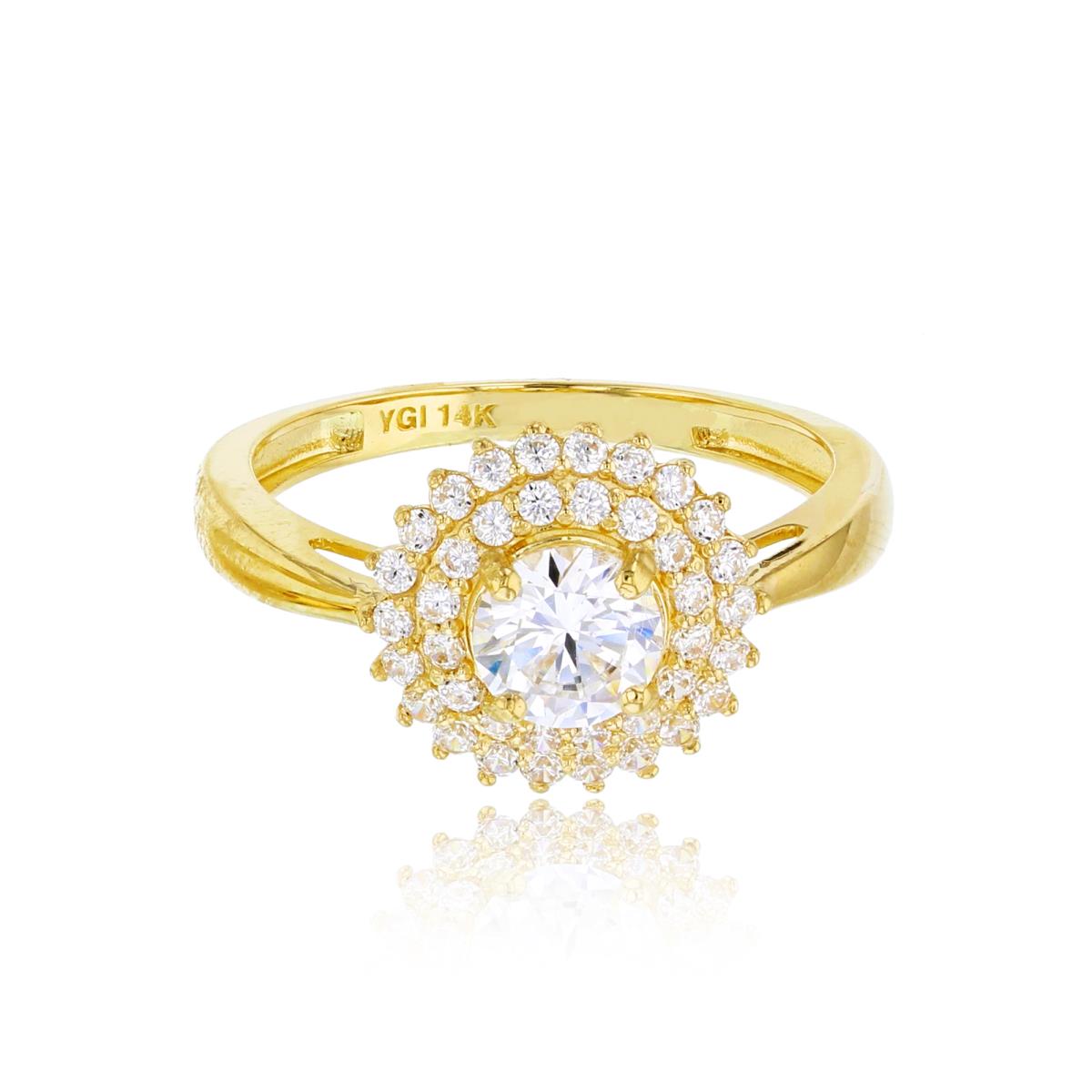 14K Yellow Gold Rnd CZ Double Halo Ring