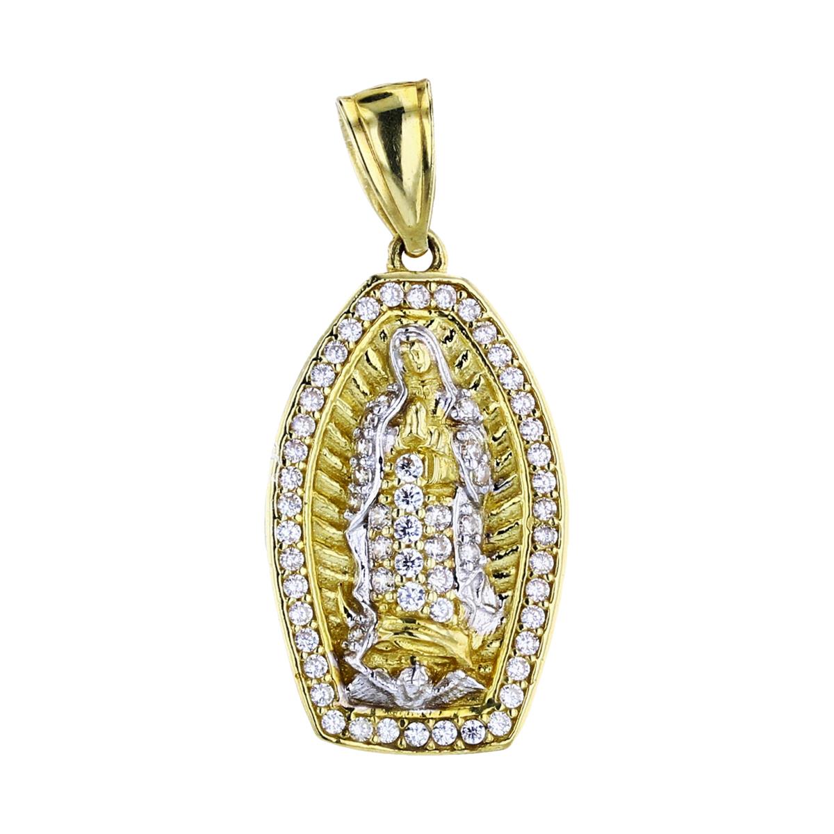 14K Two-Tone Gold 30x14mm Micropave Frame Our Lady Of Guadalupe Pendant