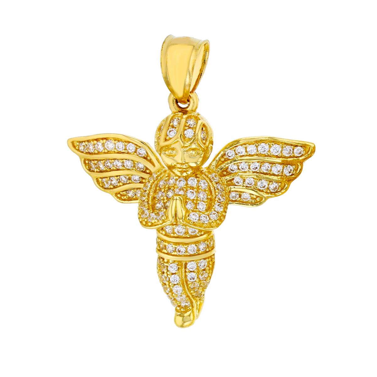 14K Yellow Gold 34x29mm Micropave Guardian Angel Pendant