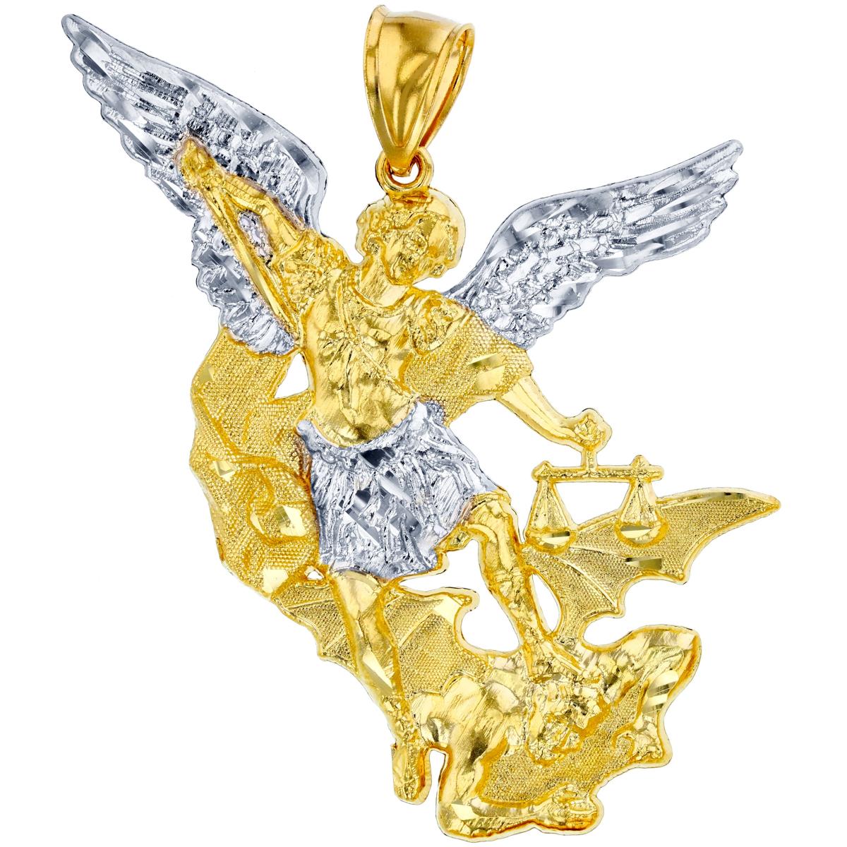 14K Two-Tone Gold 59x50mm Textured & DC St. Michael Pendant