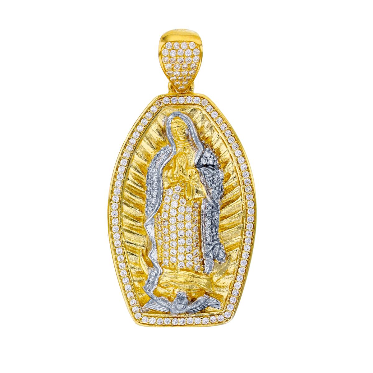 14K Two-Tone Gold 49x24mm Micropave Frame Our Lady Of Guadalupe Pendant