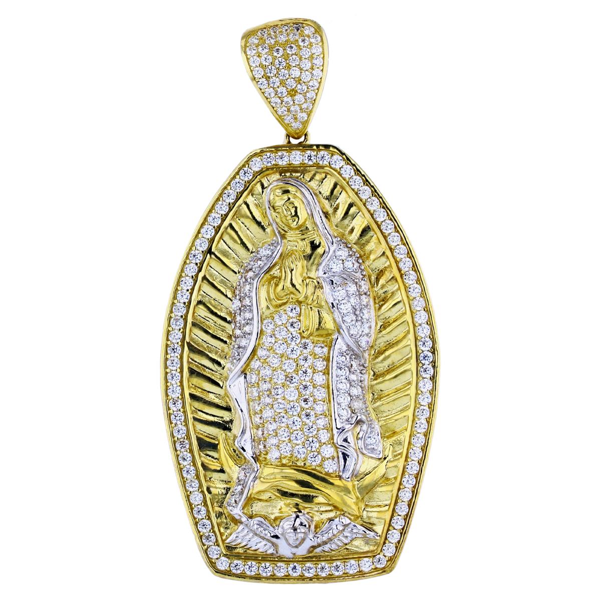14K Two-Tone Gold 69x34mm Micropave Frame Our Lady Of Guadalupe Pendant