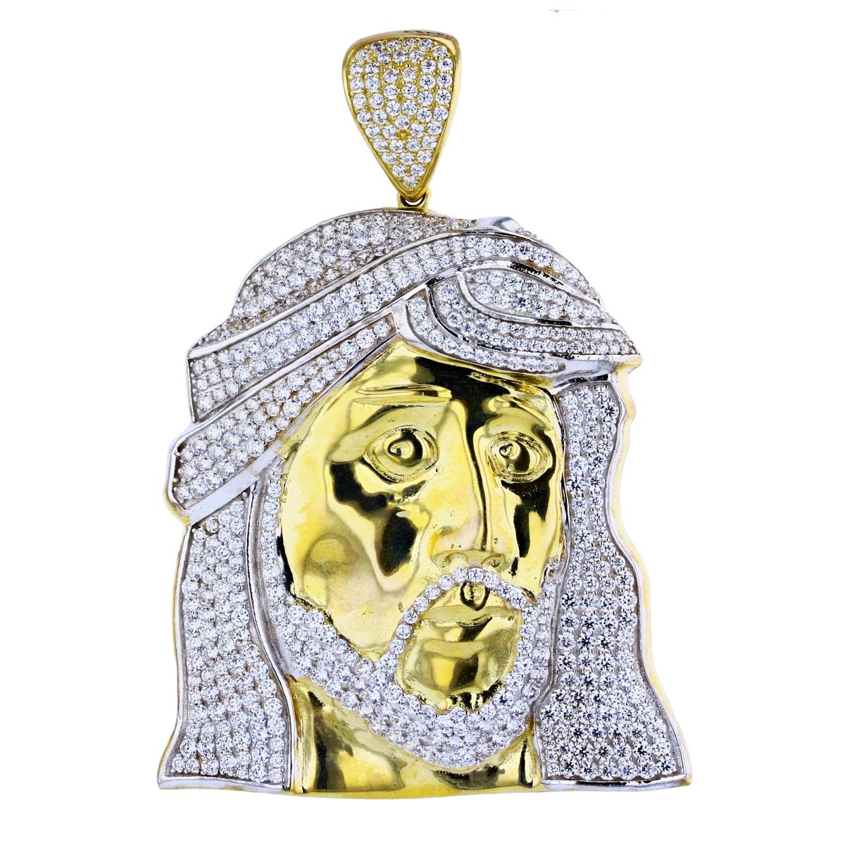 14K Two-Tone Gold 67x47mm Micropave Jesus Head Pendant