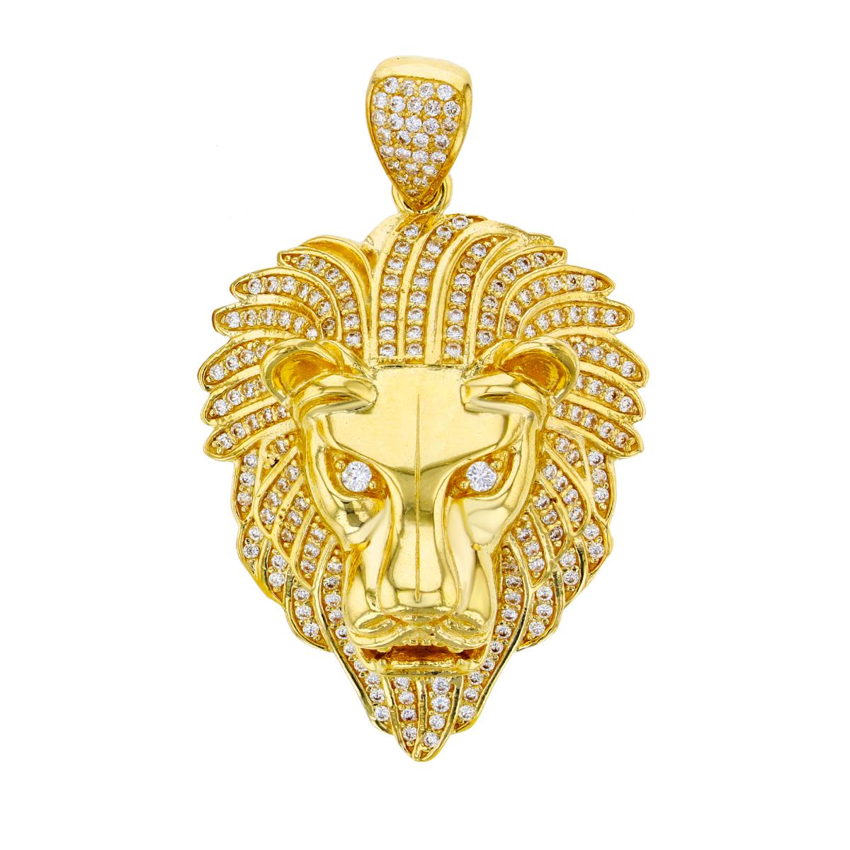 14K Yellow Gold 49x30mm Micropave Lion Head Pendant