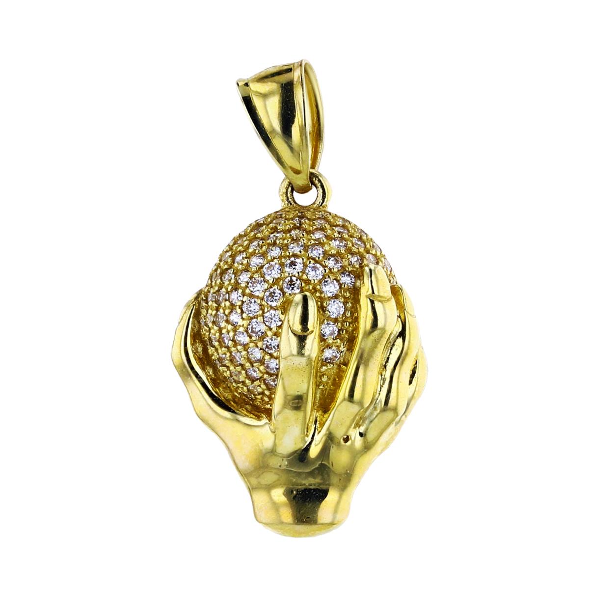 14K Yellow Gold 29x15mm Micropave "World On My Hands" Pendant