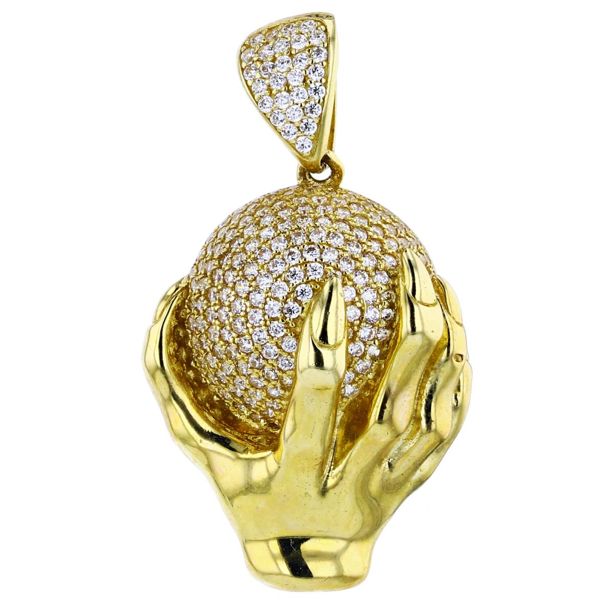 14K Yellow Gold 38x21mm Micropave "World On My Hands" Pendant