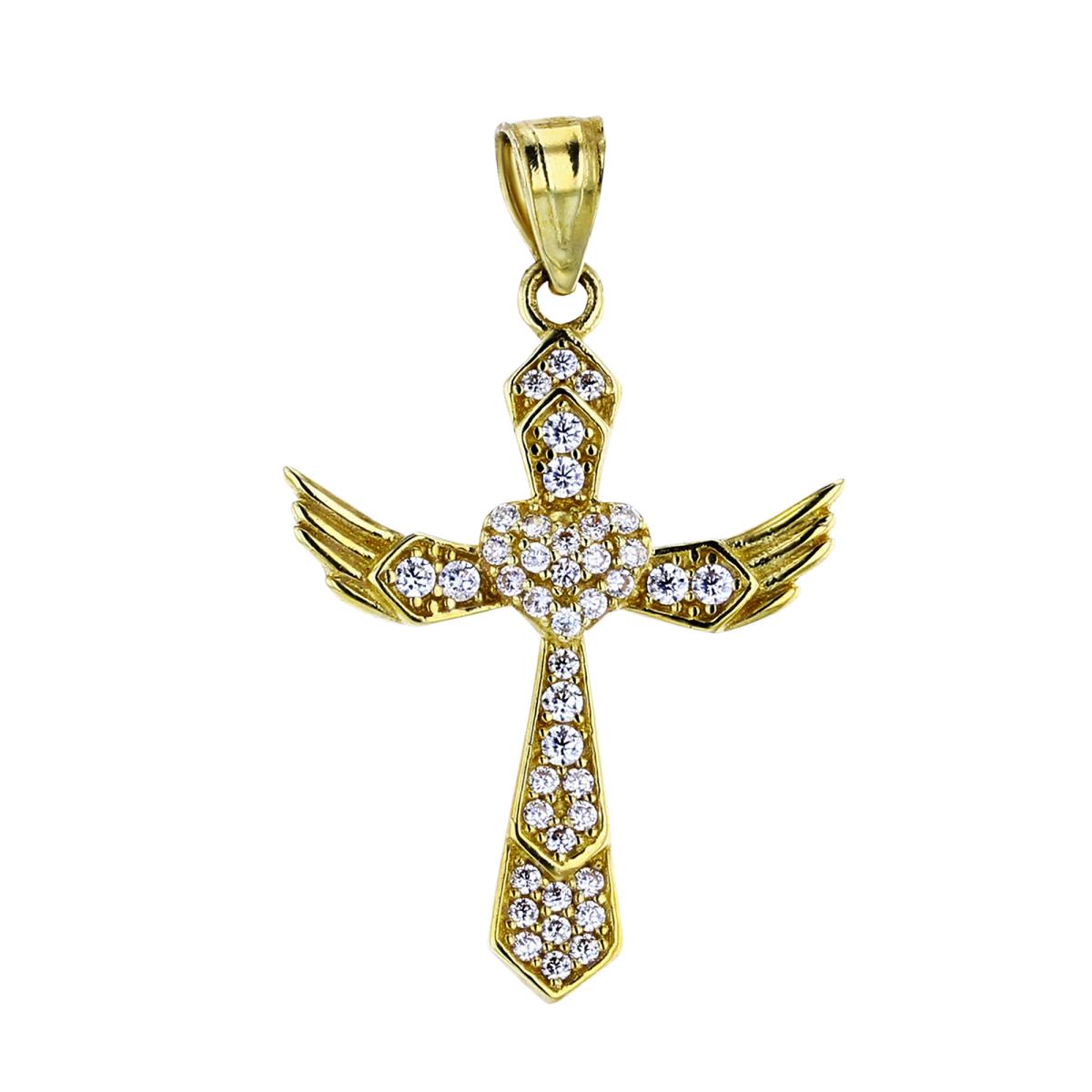 14K Yellow Gold 33x20mm Micropave Flying Cross Pendant