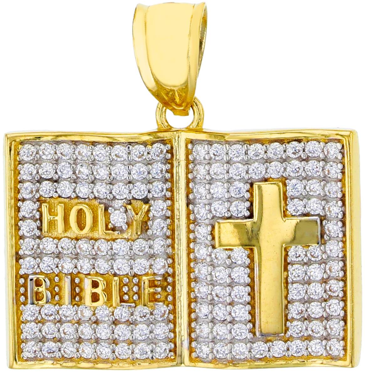 14K Yellow Gold 25x24mm Micropave Holy Bible Pendant