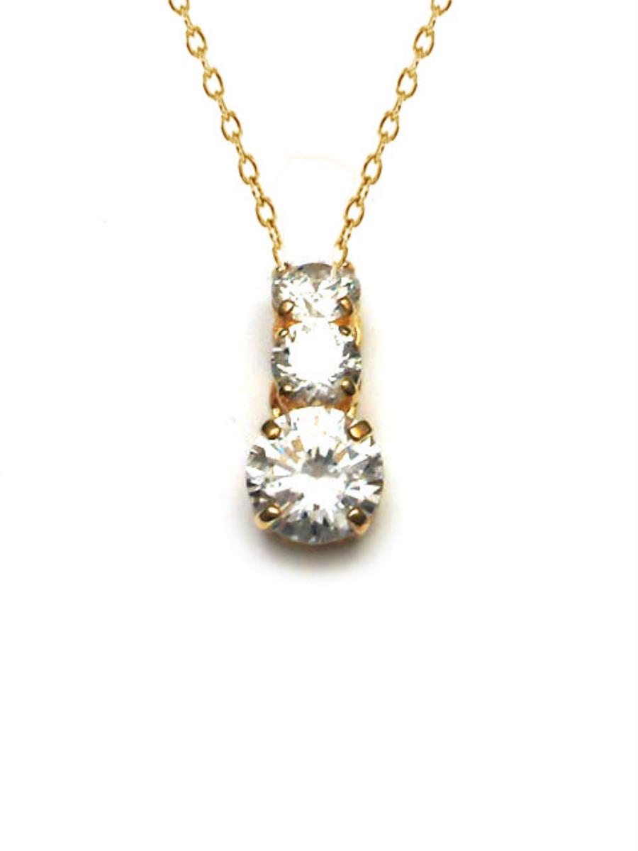 14K Yellow Gold 6mm/4mm Rnd CZ Graduated 3-stones 18"Necklace