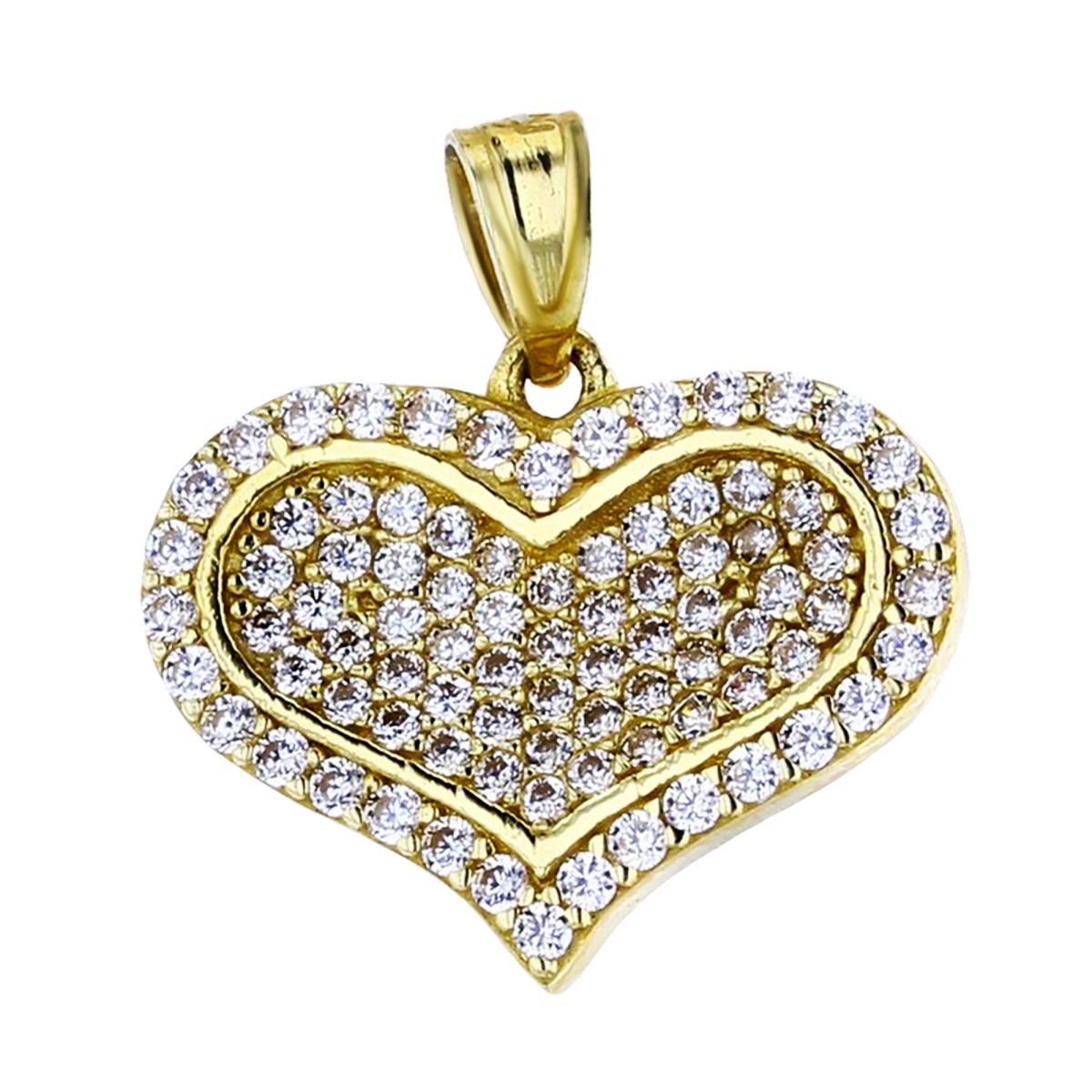 14K Yellow Gold 19x18mm Micropave Heart Pendant